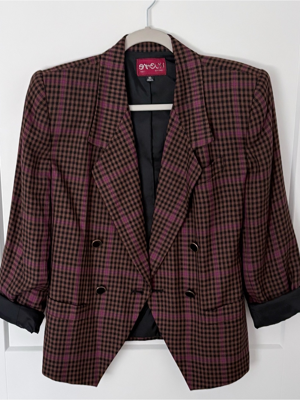 Vintage Sasson Plaid Double Breasted Blazer Jacket 80s 90s Academia - Sz 10